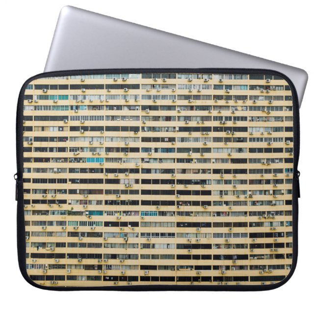 Bruin en wit betongebouw laptop sleeve (Voorkant)