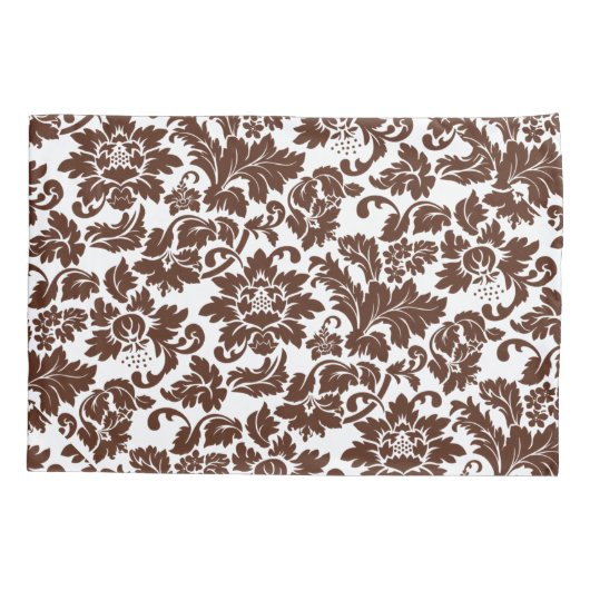 Bruin en wit  bloemdamast kussensloop (Achterkant)