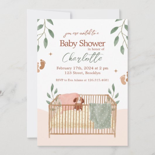 Bruin en Wit Bloemen Baby shower Invitation Kaart (Voorkant)