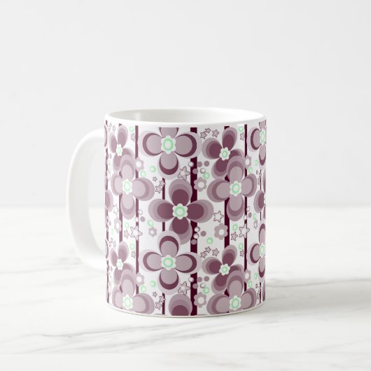 bruin en wit bloemmotief koffiemok (Voorkant links)