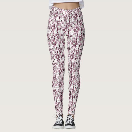 bruin en wit bloempatroon leggings (Voorkant)