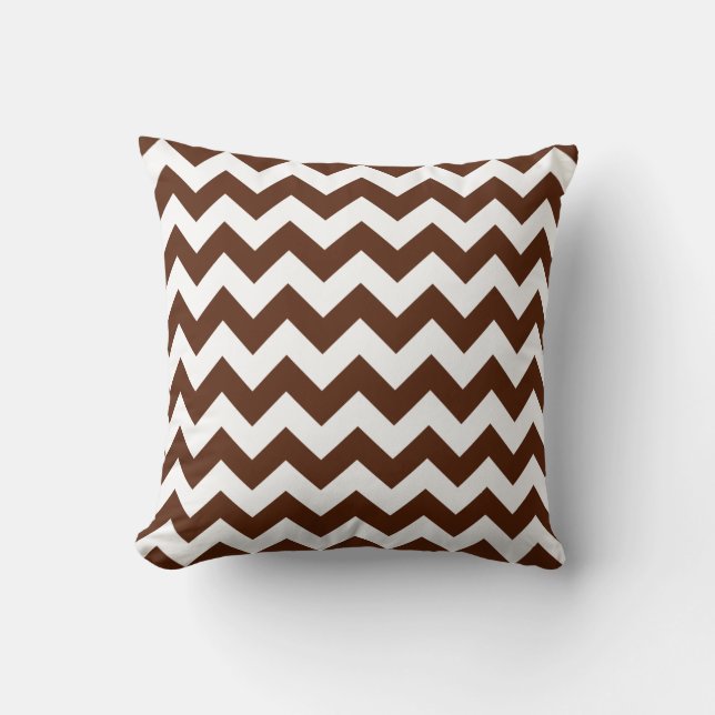 Bruin en wit Chevron Kussen (Voorkant)