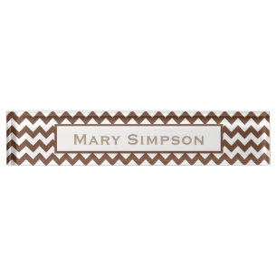 Bruin en wit Chevron Print Name Bord Naambordje