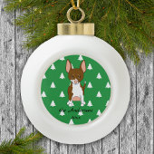 Bruin en Wit Chihuahua Witte Kerstbomen Keramische Bal Ornament
