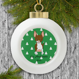 Bruin en Wit Chihuahua Witte Kerstbomen Keramische Bal Ornament