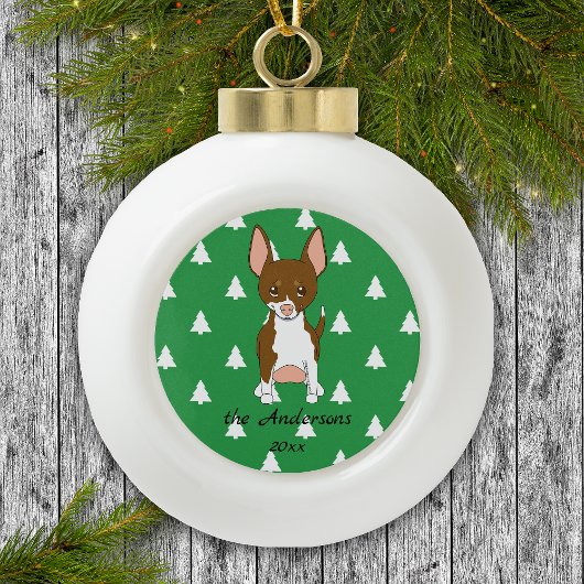Bruin en Wit Chihuahua Witte Kerstbomen Keramische Bal Ornament