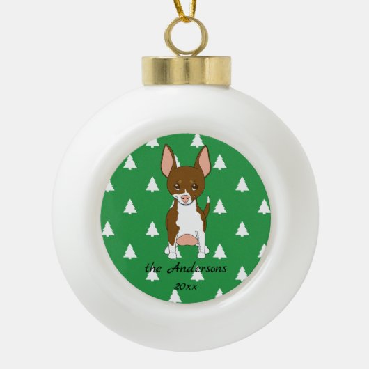 Bruin en Wit Chihuahua Witte Kerstbomen Keramische Bal Ornament (Voorkant)