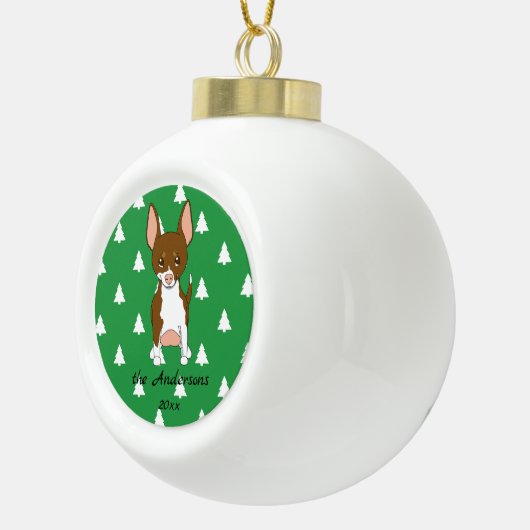 Bruin en Wit Chihuahua Witte Kerstbomen Keramische Bal Ornament (Rechts)