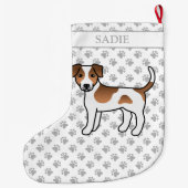 Bruin en wit Deens-Zweeds Farmdog & Name Grote Kerstsok (Achterkant)