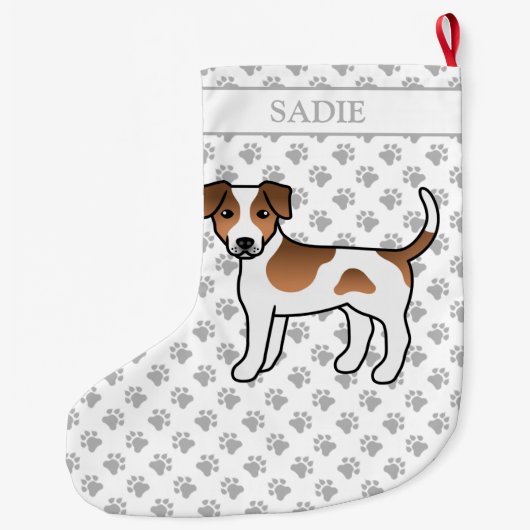 Bruin en wit Deens-Zweeds Farmdog & Name Grote Kerstsok (Achterkant)