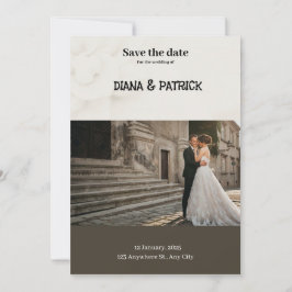 Bruin en Wit Eenvoudig Bewaar de datum Kaart