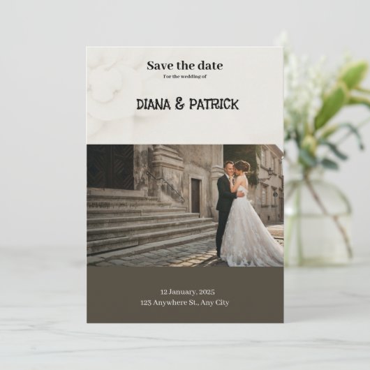 Bruin en Wit Eenvoudig Bewaar de datum Kaart (Staand voorkant)