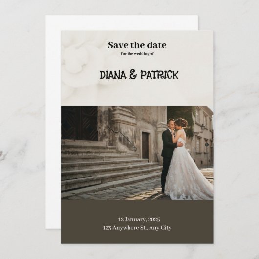 Bruin en Wit Eenvoudig Bewaar de datum Kaart (Voorkant / Achterkant)