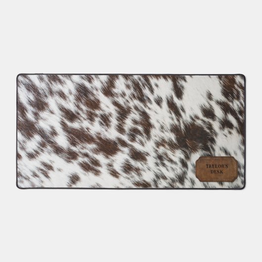 Bruin en wit Faux Koe bont en leer Bureaumat (Voorkant)