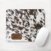 Bruin en wit Faux Koe bont en leer Muismat (Met muis)