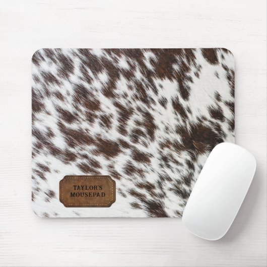 Bruin en wit Faux Koe bont en leer Muismat (Met muis)