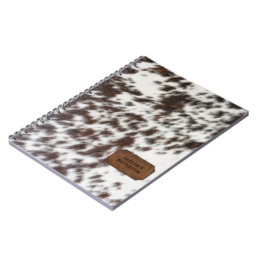 Bruin en wit Faux Koe bont en leer Notitieboek (Linkerzijde)