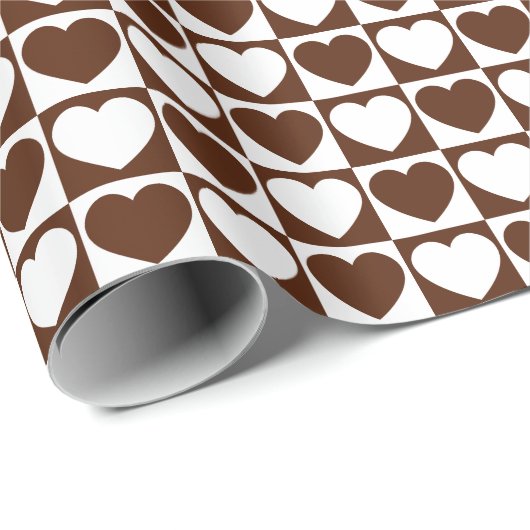 Bruin en wit geborduurd patroon met hart cadeaupapier (Rol Hoek)