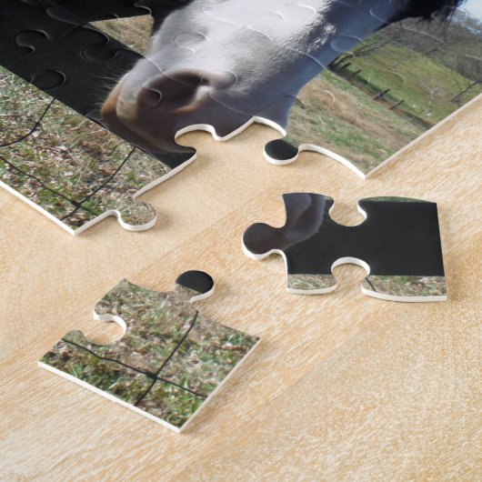 Bruin en wit, gekleurd paard, heldere blauwe hemel legpuzzel (Zijkant)