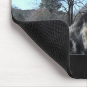 Bruin en wit, gekleurd paard, heldere blauwe hemel muismat (Hoek)