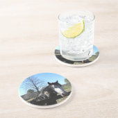 Bruin en wit, gekleurd paard, heldere blauwe hemel zandsteen onderzetter (Zijkant)