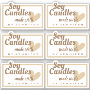 Bruin en wit gemaakt met liefdeshartenbeige kaarse sticker