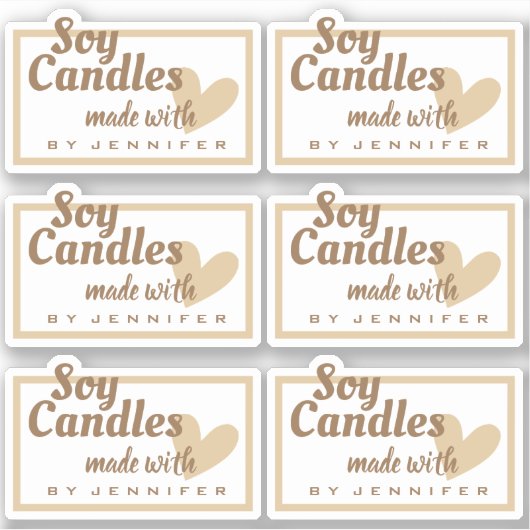 Bruin en wit gemaakt met liefdeshartenbeige kaarse sticker (Voorkant)