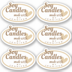 Bruin en wit gemaakt met liefdeshartenbeige kaarse sticker