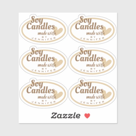 Bruin en wit gemaakt met liefdeshartenbeige kaarse sticker (Vel)