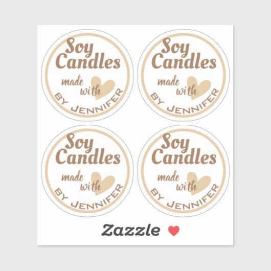 Bruin en wit gemaakt met liefdeshartenbeige kaarse sticker (Vel)