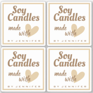 Bruin en wit gemaakt met liefdeshartenbeige kaarse sticker