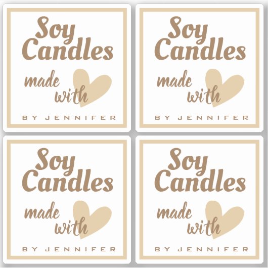 Bruin en wit gemaakt met liefdeshartenbeige kaarse sticker (Voorkant)