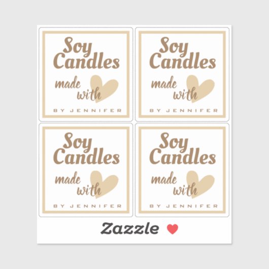 Bruin en wit gemaakt met liefdeshartenbeige kaarse sticker (Vel)