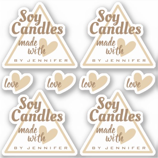 Bruin en wit gemaakt met liefdeshartenbeige kaarse sticker (Voorkant)