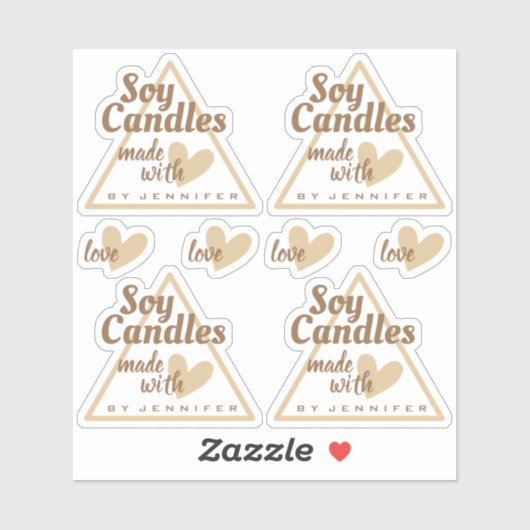 Bruin en wit gemaakt met liefdeshartenbeige kaarse sticker (Vel)