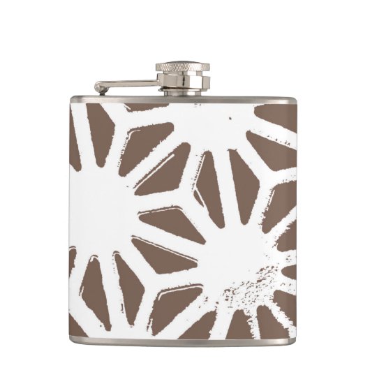 Bruin en wit geometrisch patroon heupfles (Voorkant)