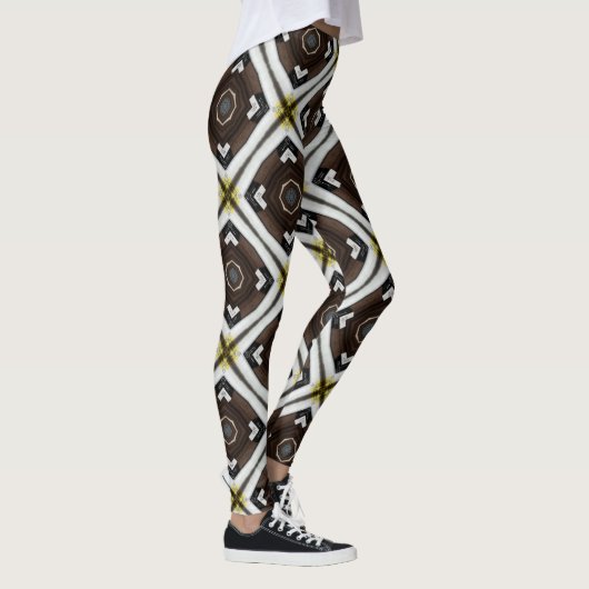 Bruin en wit geometrisch patroon leggings (Rechts)