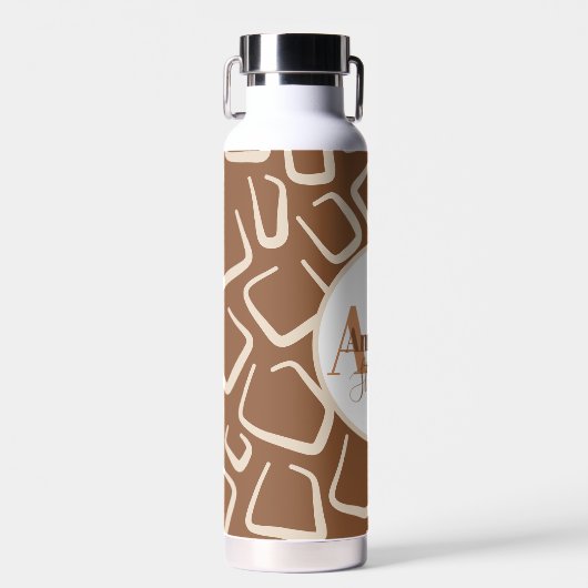 Bruin en Wit Geometrisch Patroon Modern Monogram Waterfles (Voorkant)