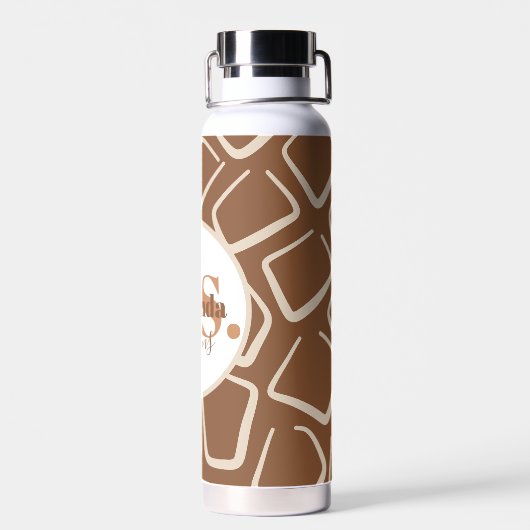 Bruin en Wit Geometrisch Patroon Modern Monogram Waterfles (Achterkant)