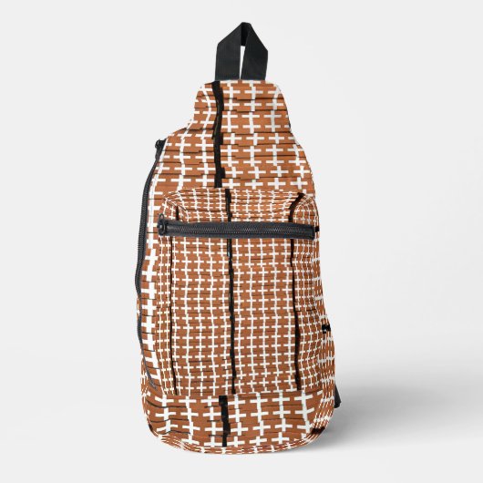 Bruin en wit geometrisch patroon sling bag (Voorkant)