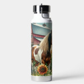 bruin en wit gevlekt paard waterfles (Links)