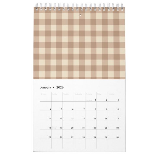 Bruin en wit Gingham Pset Pattern Kalender (Jan 2026)