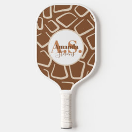 Bruin en Wit Giraffe Patroon Modern Monogram Pickleball Paddle