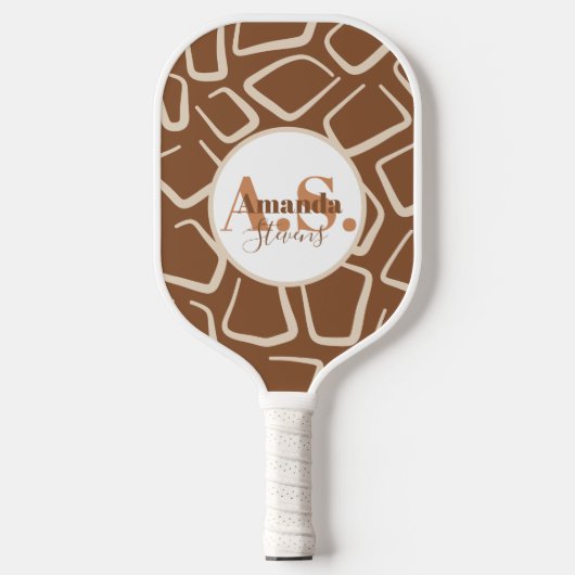 Bruin en Wit Giraffe Patroon Modern Monogram Pickleball Paddle (Voorkant)