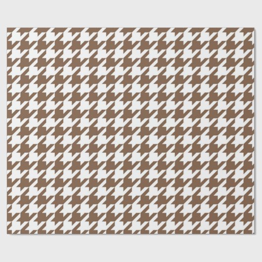 Bruin en Wit Houndstooth Patroon Wrapping Papier (Vlak)