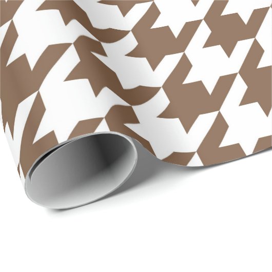 Bruin en Wit Houndstooth Patroon Wrapping Papier (Rol Hoek)