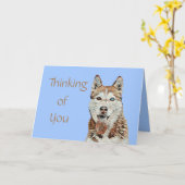 bruin en wit Husky Wenskaart Kaart (Gele Bloem)