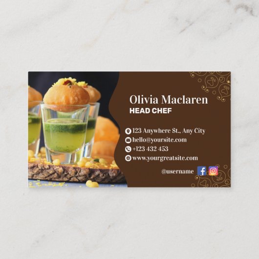 Bruin en Wit Illustratief Restaurant, Food Biz Visitekaartje (Achterkant)
