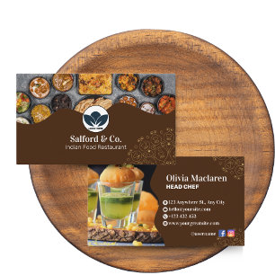 Bruin en Wit Illustratief Restaurant, Food Biz Visitekaartje