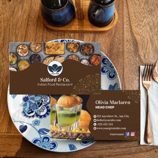 Bruin en Wit Illustratief Restaurant, Food Biz Visitekaartje